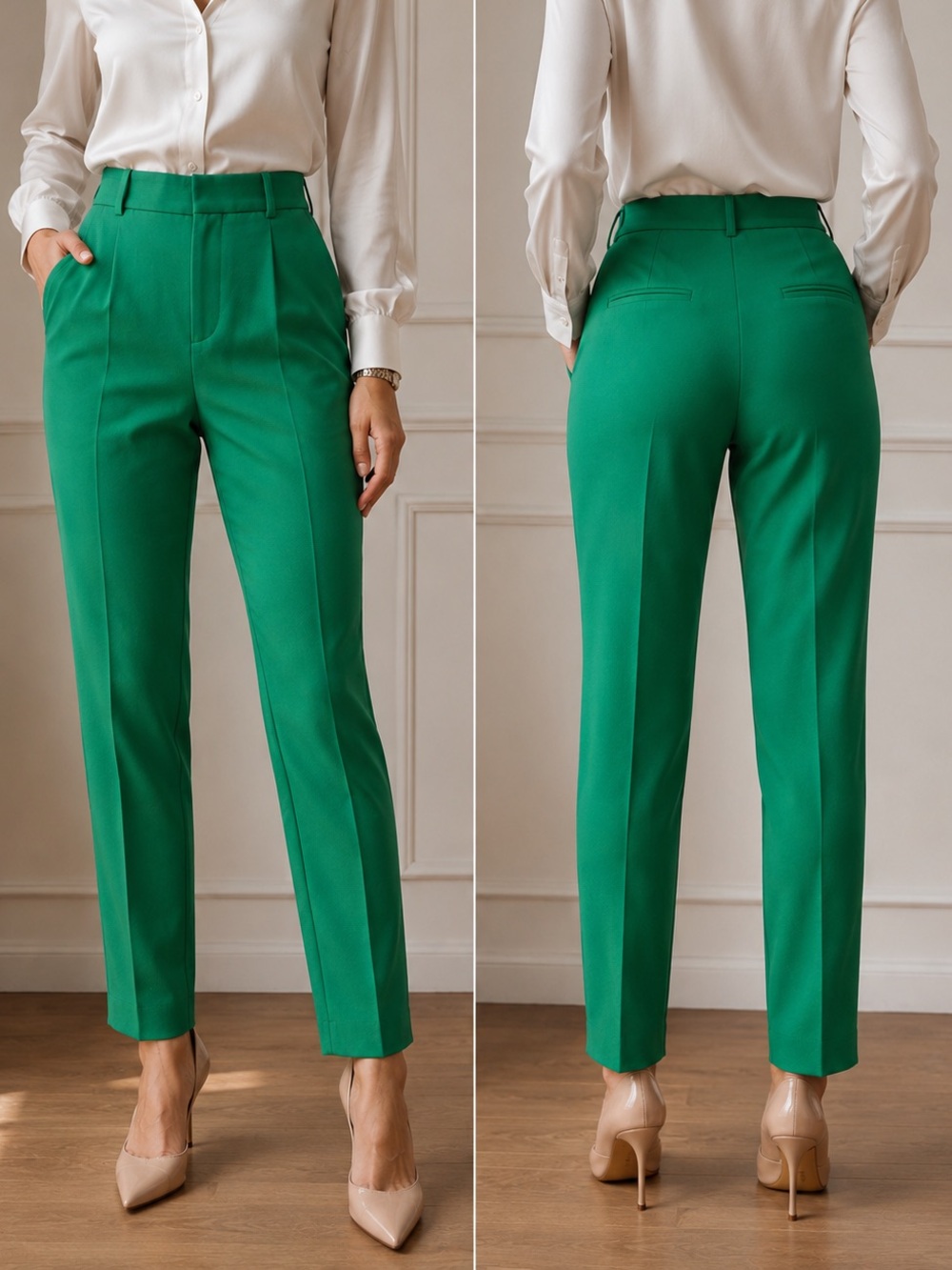 Zara High Waisted Emerald Green Tailored Trousers Size S